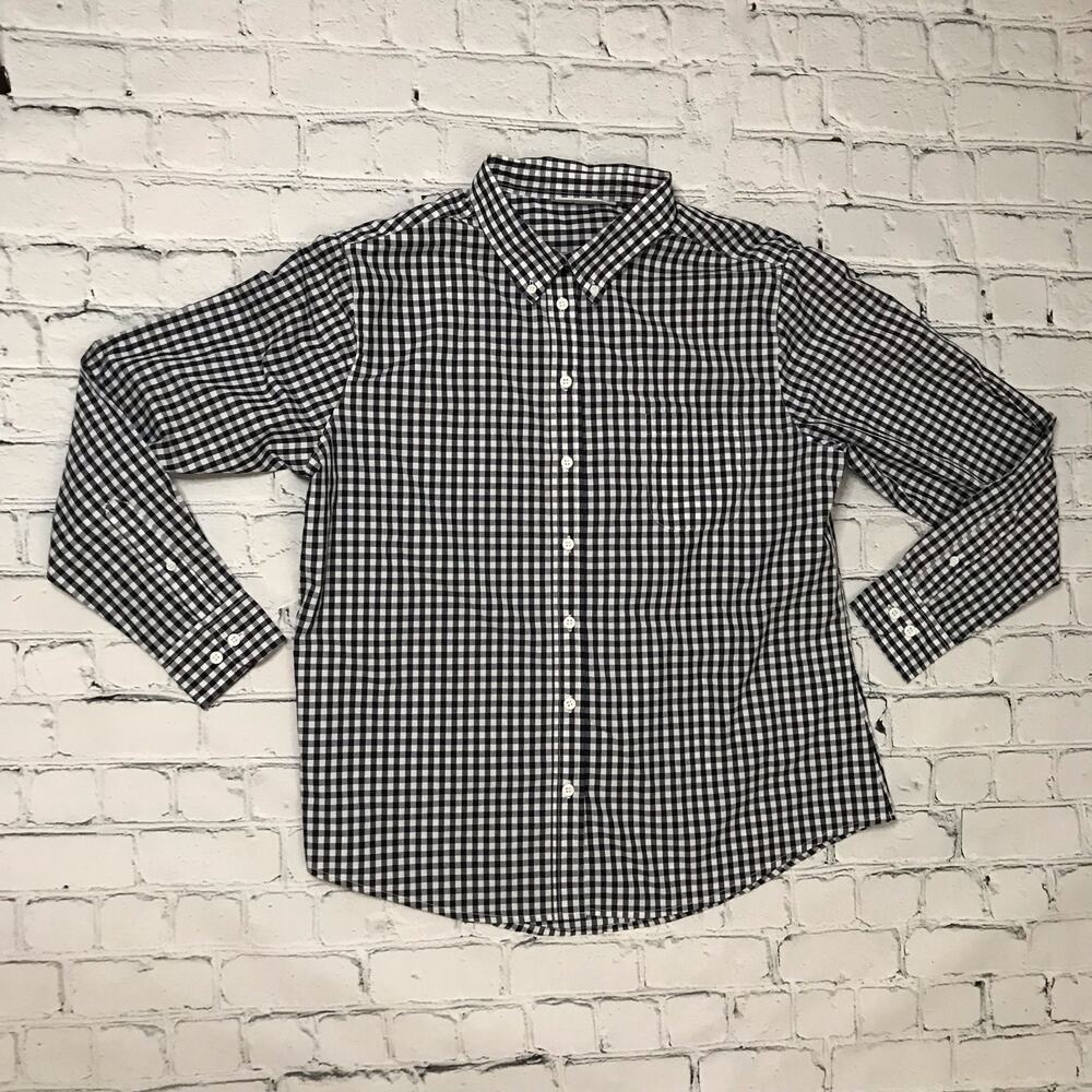 Navy Blue Gingham Button Down Shirt